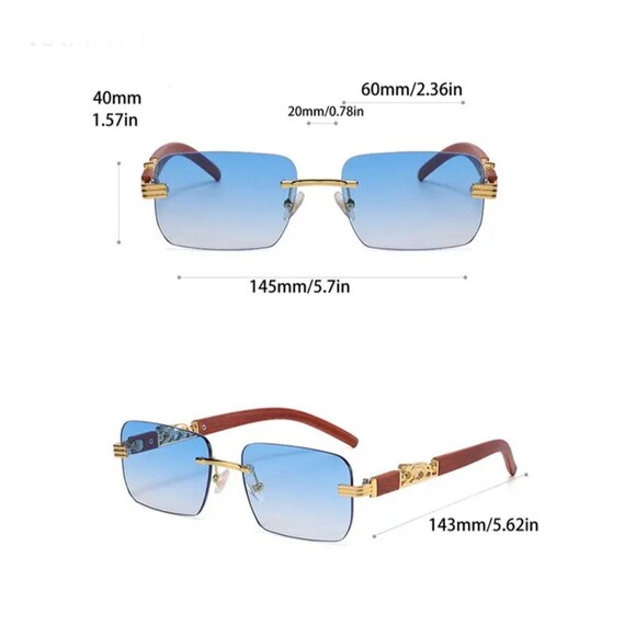 Small Rectangle Rimless Sunglasses Men 2024 Luxury Brand Frameless Leopard Sun G - Picture 6 of 7